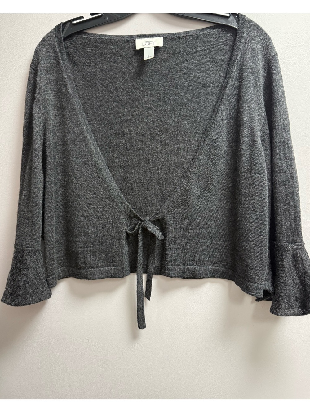 Like New (Worn Once) Ann Taylor LOFT Cropped Charcoal Cardigan w/Front Tie XL